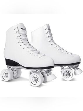 Nattork Retro Unisex Adult Roller Skates, White, Women’s Size 10, Men’s Size 9